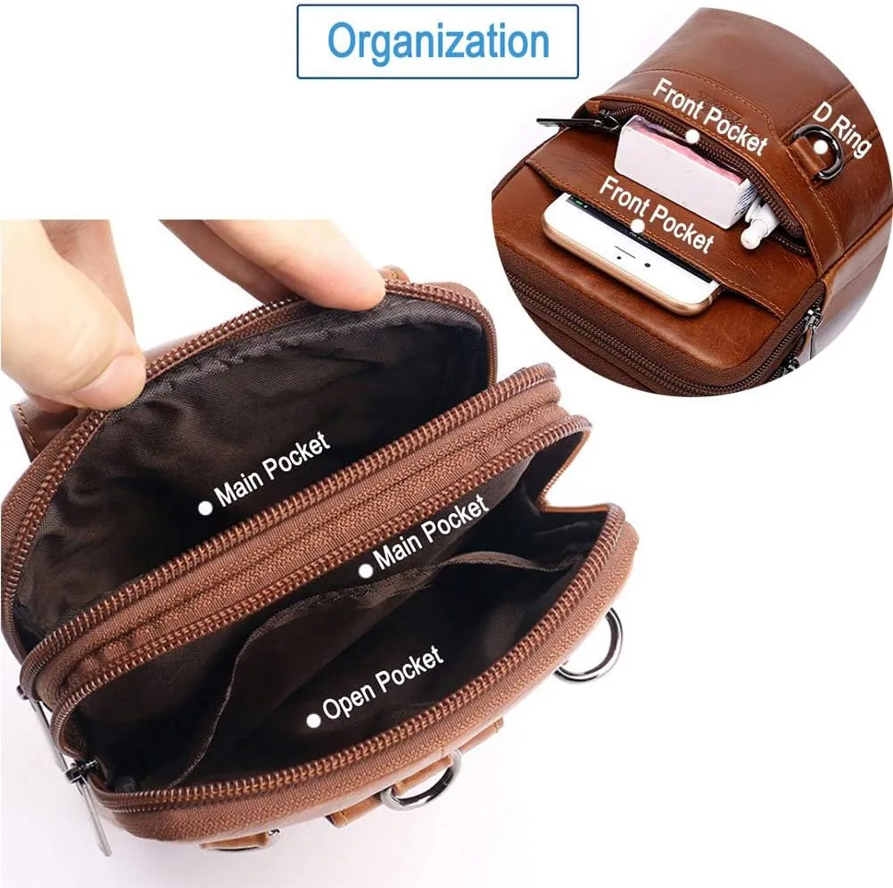 Modern Style Sling Shoulder Bag Men Travel Shoulder Bag Leather Cellphone Pouch Wallet Waist Side Pack for 7.0 inch Style3-Brown