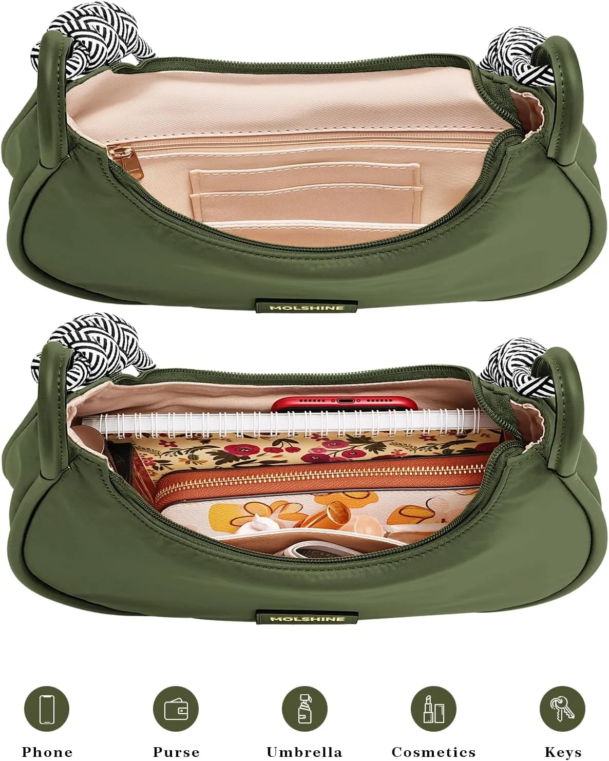 molshine Crescent Handbag, Nylon Shoulder Bag, Armpit Bag, Fashion Clutch Purse for Women Lady Model Outdoor