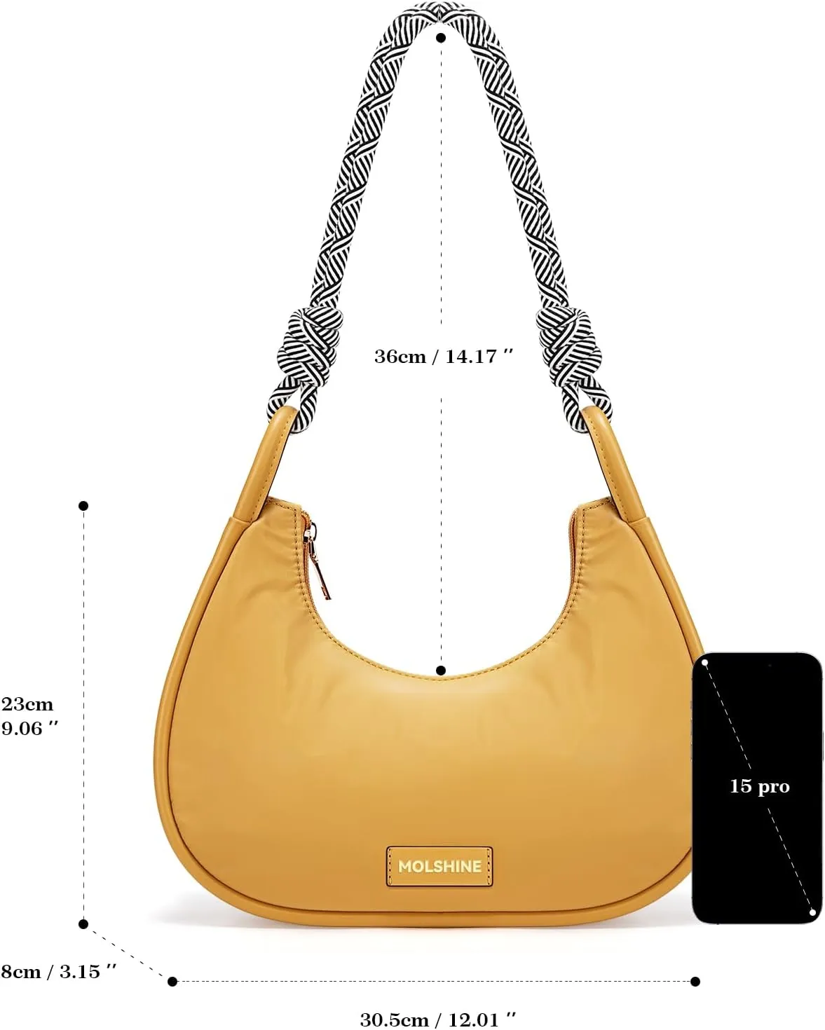molshine Crescent Handbag, Nylon Shoulder Bag, Armpit Bag, Fashion Clutch Purse for Women Lady Model Outdoor
