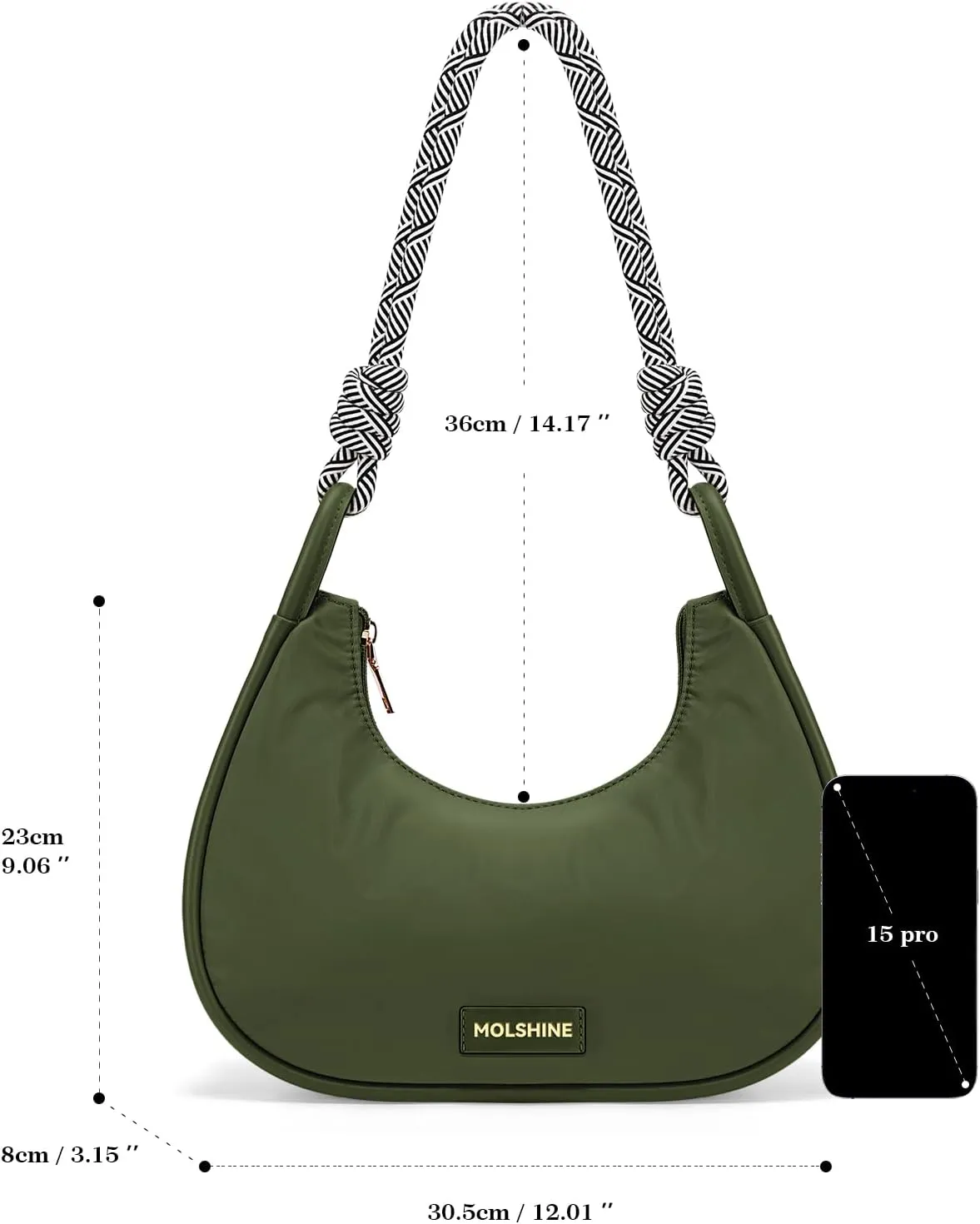 molshine Crescent Handbag, Nylon Shoulder Bag, Armpit Bag, Fashion Clutch Purse for Women Lady Model Outdoor