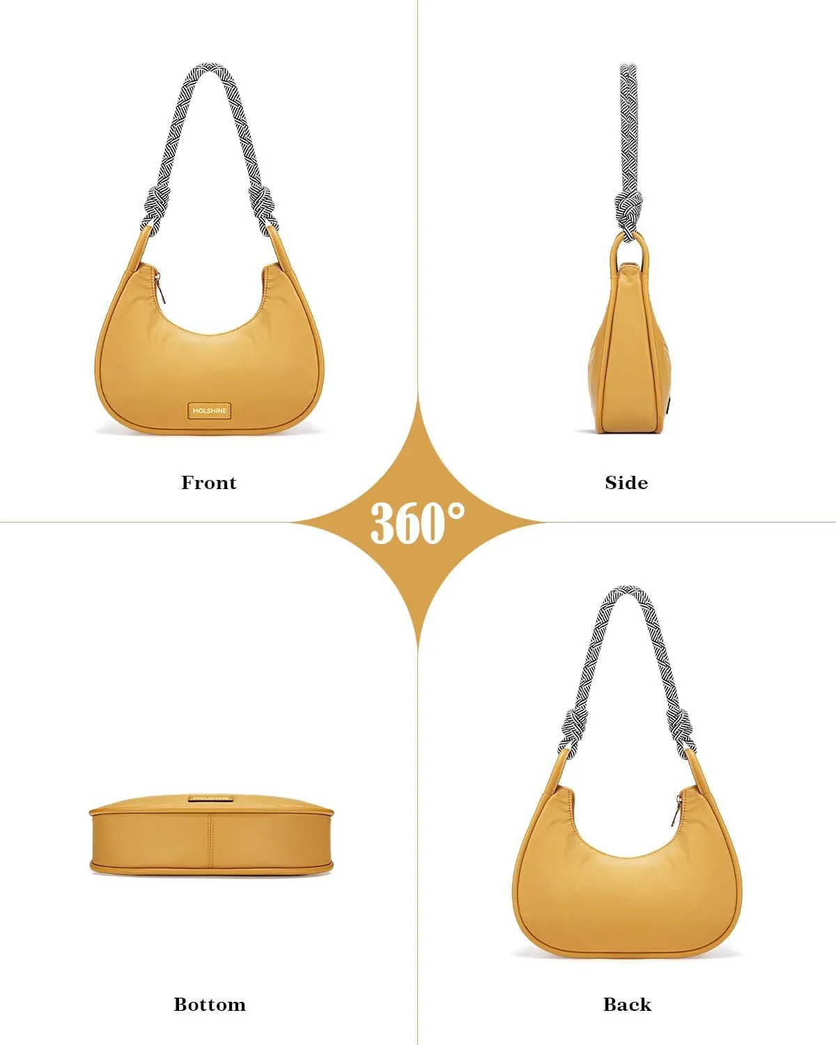 molshine Crescent Handbag, Nylon Shoulder Bag, Armpit Bag, Fashion Clutch Purse for Women Lady Model Outdoor