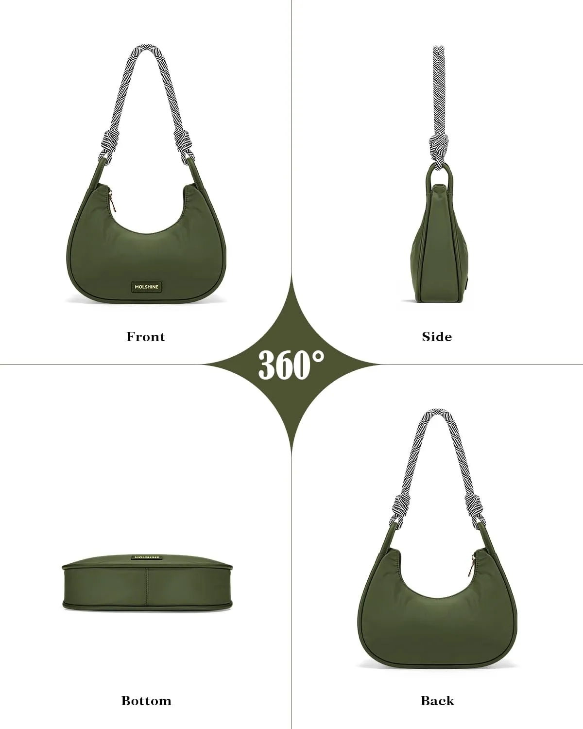 molshine Crescent Handbag, Nylon Shoulder Bag, Armpit Bag, Fashion Clutch Purse for Women Lady Model Outdoor