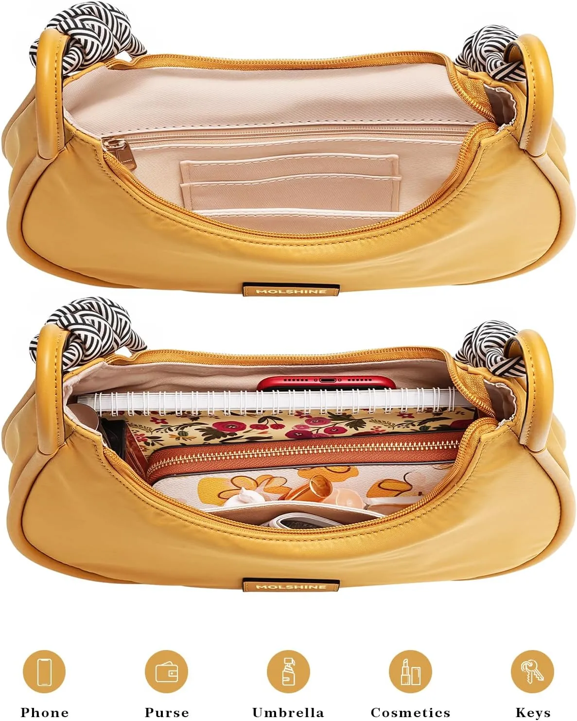 molshine Crescent Handbag, Nylon Shoulder Bag, Armpit Bag, Fashion Clutch Purse for Women Lady Model Outdoor