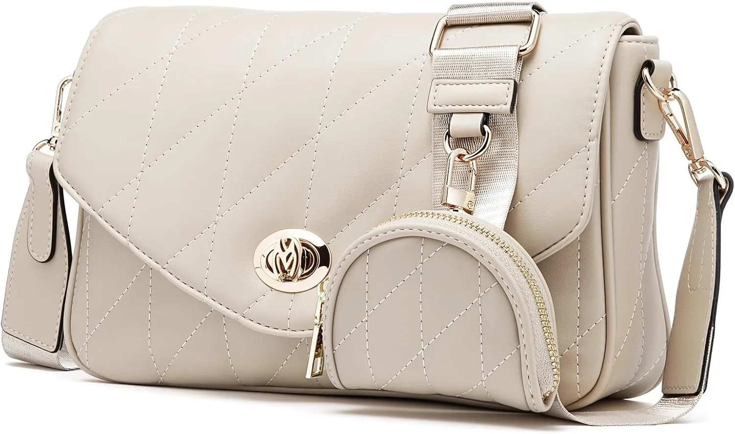 molshine Women's Quilted Crossbody Bag, PU Leather Trendy Shoulder Bag Clutch with Detachable Coin Purse Pouch