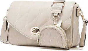 molshine Women's Quilted Crossbody Bag, PU Leather Trendy Shoulder Bag Clutch with Detachable Coin Purse Pouch