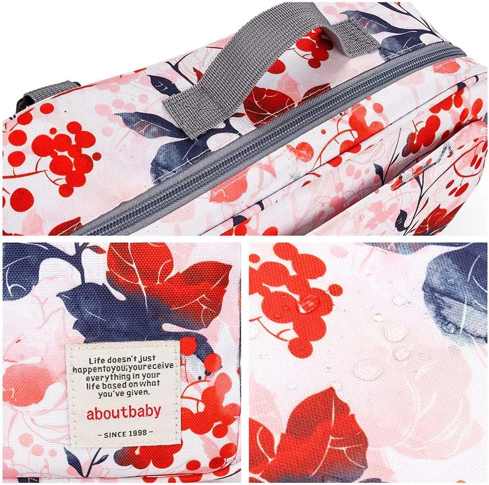 MOMIGO Baby Diaper Caddy Bag - Tote Stroller Bag Nursery Storage Bin for Wipes & Toys Mini Bag for Outdoor (Flower)