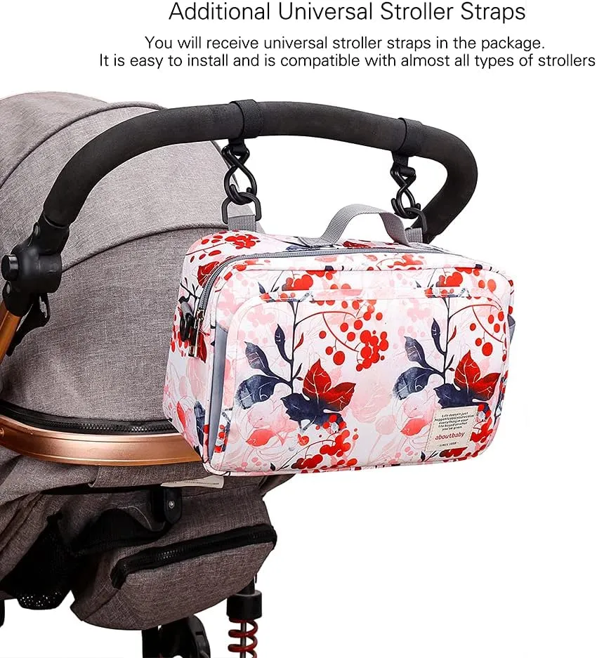 MOMIGO Baby Diaper Caddy Bag - Tote Stroller Bag Nursery Storage Bin for Wipes & Toys Mini Bag for Outdoor (Flower)