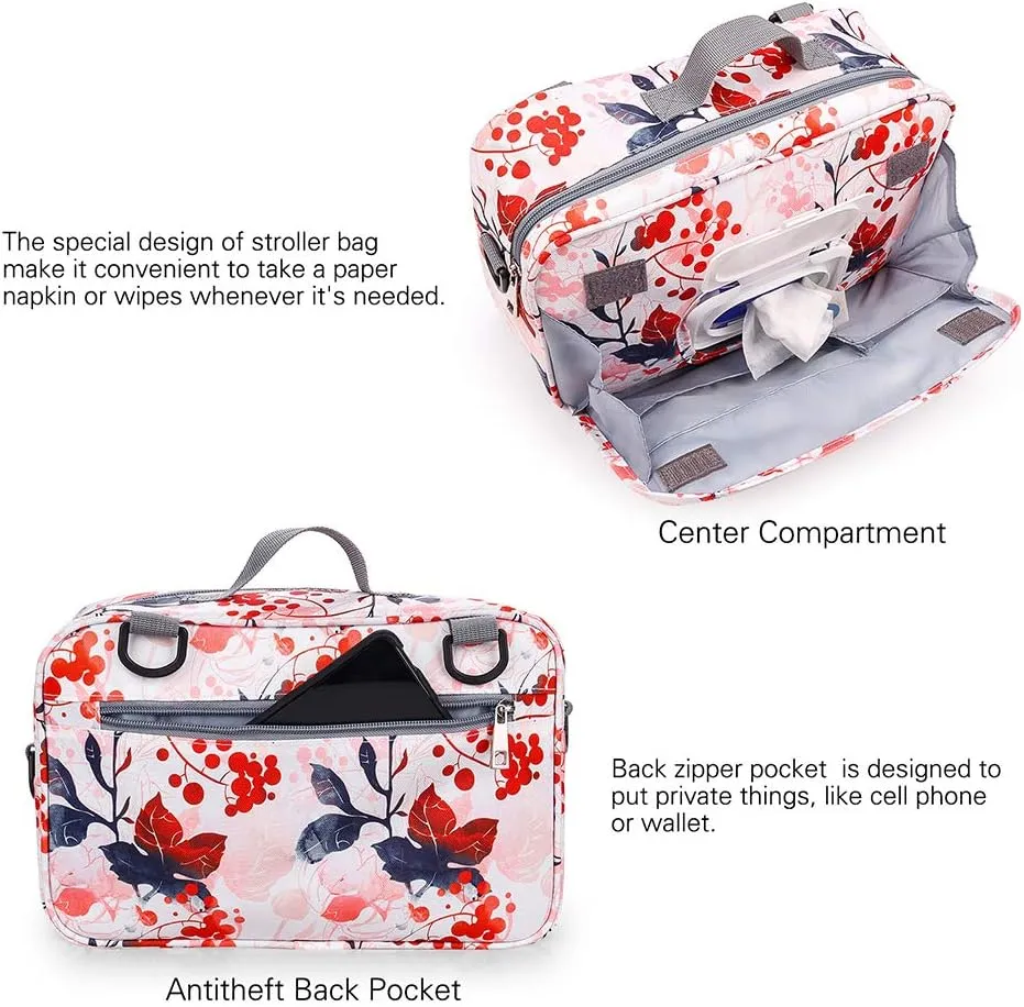MOMIGO Baby Diaper Caddy Bag - Tote Stroller Bag Nursery Storage Bin for Wipes & Toys Mini Bag for Outdoor (Flower)