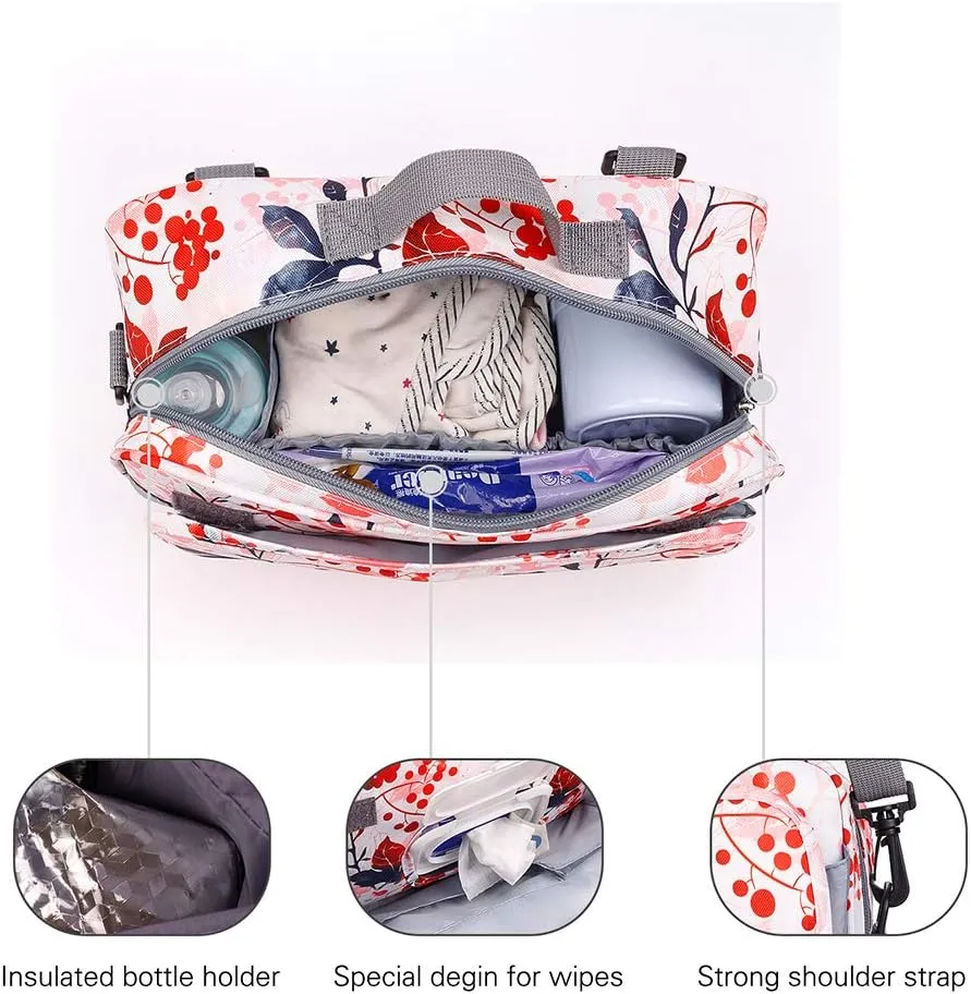 MOMIGO Baby Diaper Caddy Bag - Tote Stroller Bag Nursery Storage Bin for Wipes & Toys Mini Bag for Outdoor (Flower)