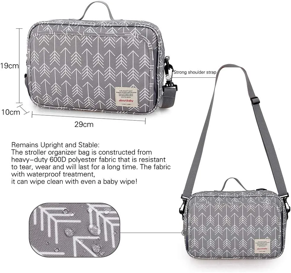 MOMIGO Diaper Caddy Tote Baby Stroller Bag Nursery Storage Bin , Wipes & Toys Mini Diaper Bag for Outdoor (Grey Arrow)