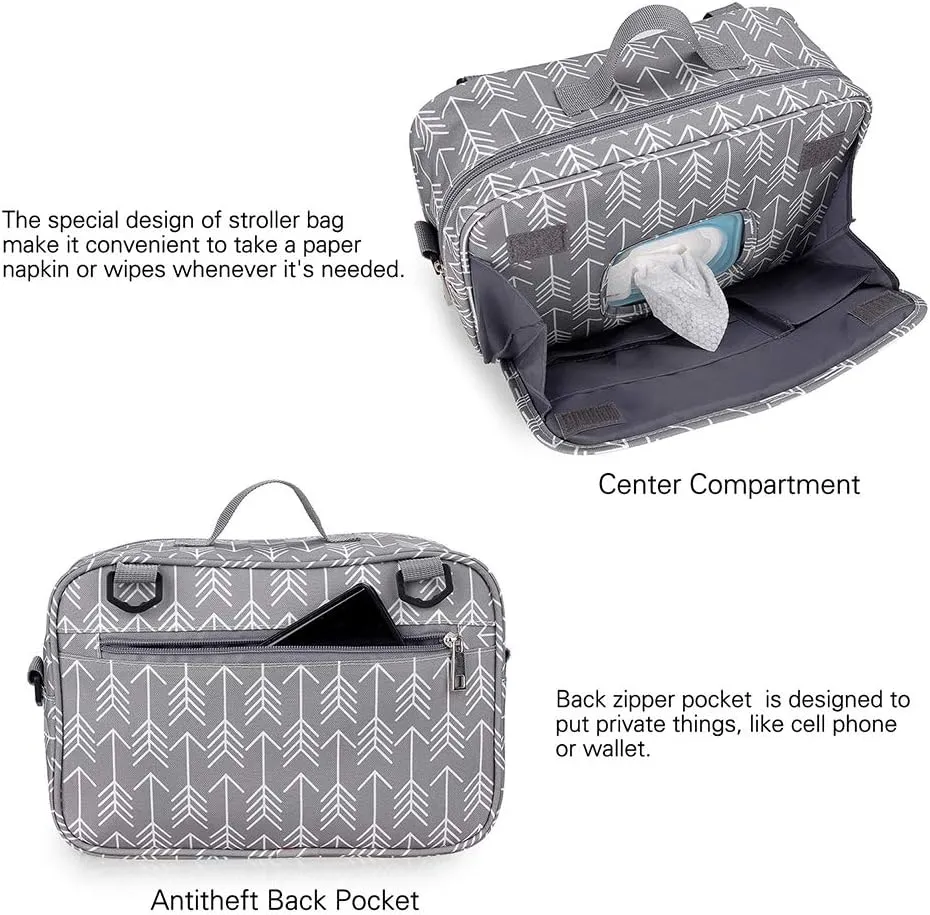 MOMIGO Diaper Caddy Tote Baby Stroller Bag Nursery Storage Bin , Wipes & Toys Mini Diaper Bag for Outdoor (Grey Arrow)