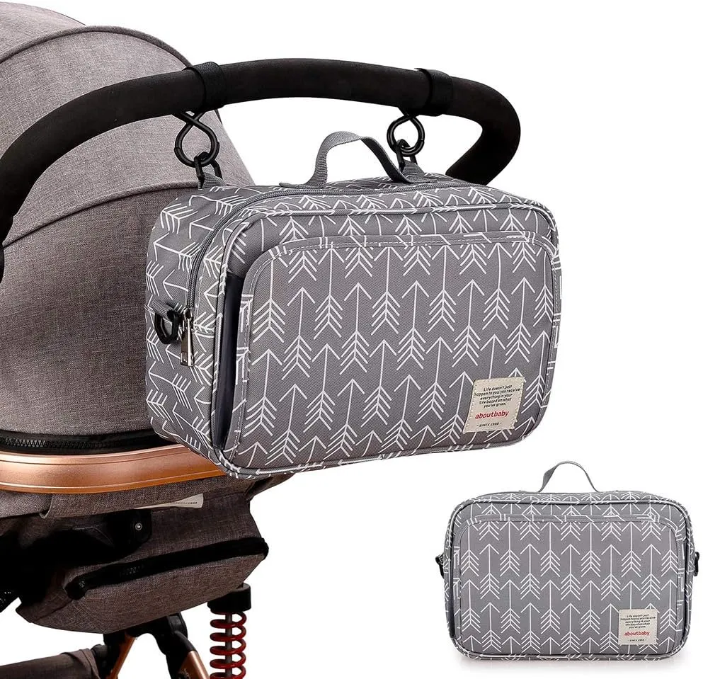 MOMIGO Diaper Caddy Tote Baby Stroller Bag Nursery Storage Bin , Wipes & Toys Mini Diaper Bag for Outdoor (Grey Arrow)