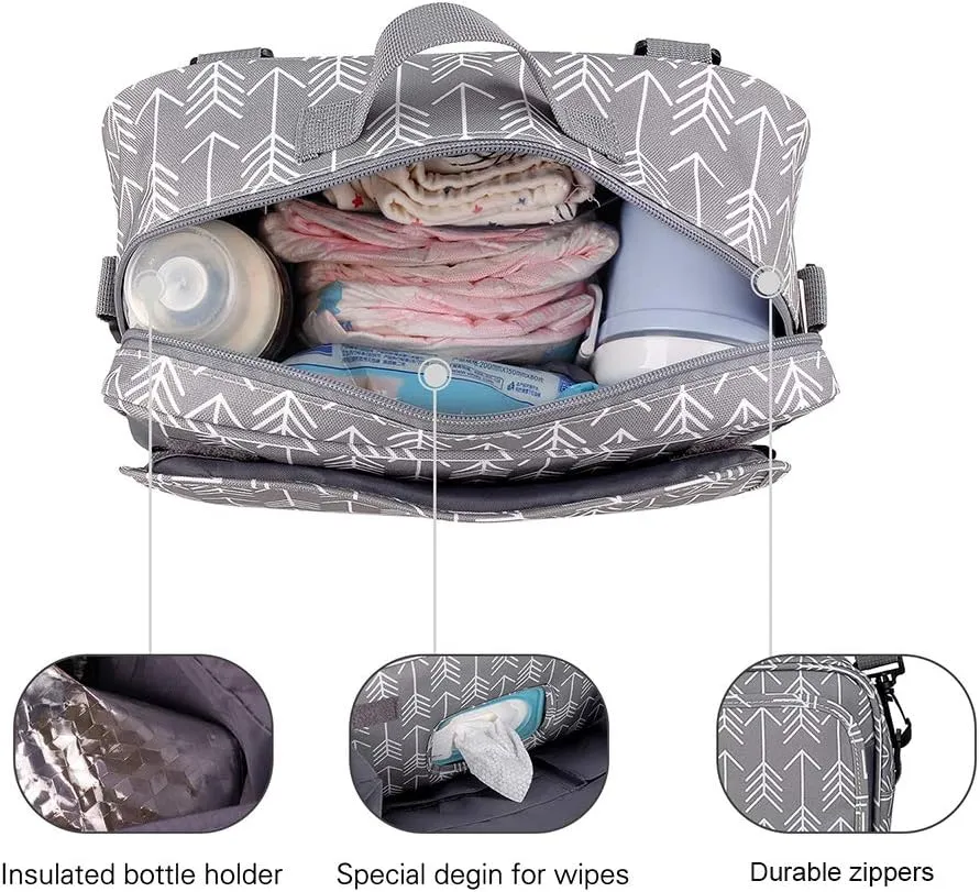 MOMIGO Diaper Caddy Tote Baby Stroller Bag Nursery Storage Bin , Wipes & Toys Mini Diaper Bag for Outdoor (Grey Arrow)