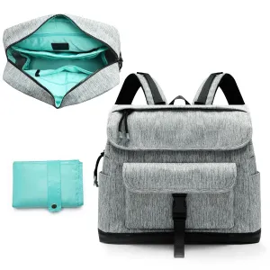 MOMINSIDE Diaper Bag Backpack, Leather & Neoprene Small Diaper Bag, Mini Baby Bag Backpack with 12 Pockets, 4 Insulated Pockets, Changing Pad, Stroller Straps(Grey)