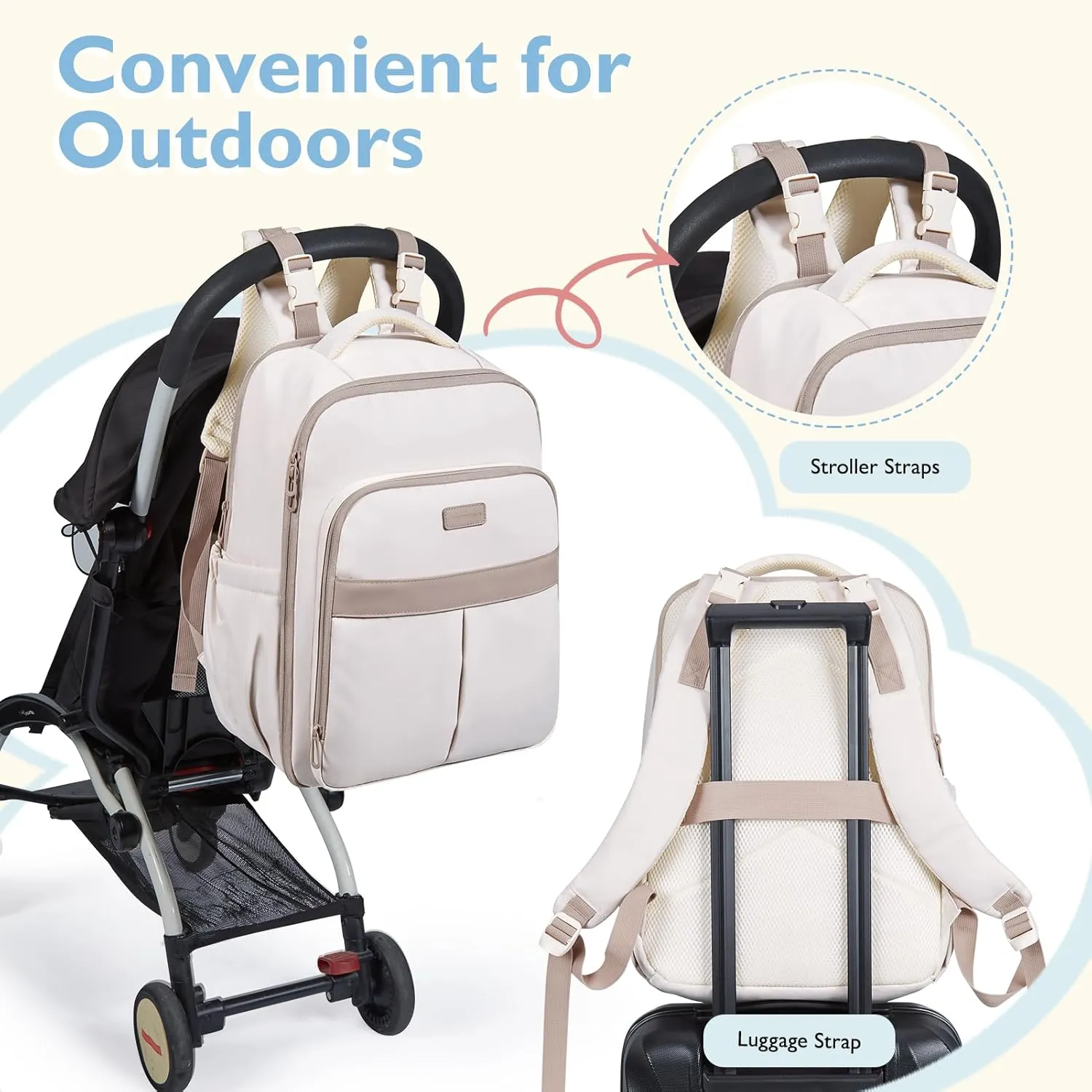 mommore Diaper Bag Backpack Large Baby Bag 37L with 15.6'' Laptop Sleeve Mom Bags with Insulated Pockets, Changing Pad, Stroller Straps, Travel, Work