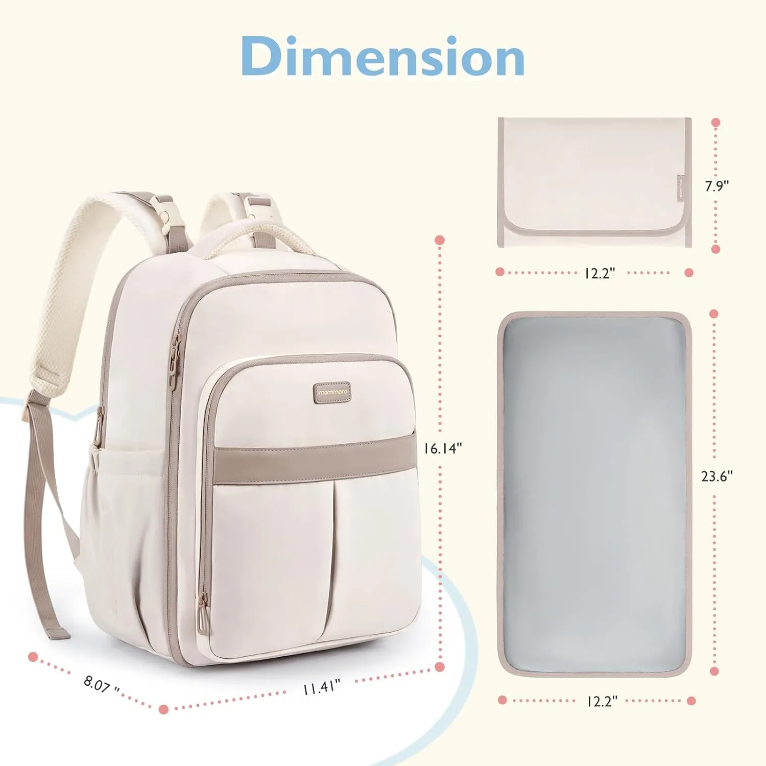 mommore Diaper Bag Backpack Large Baby Bag 37L with 15.6'' Laptop Sleeve Mom Bags with Insulated Pockets, Changing Pad, Stroller Straps, Travel, Work