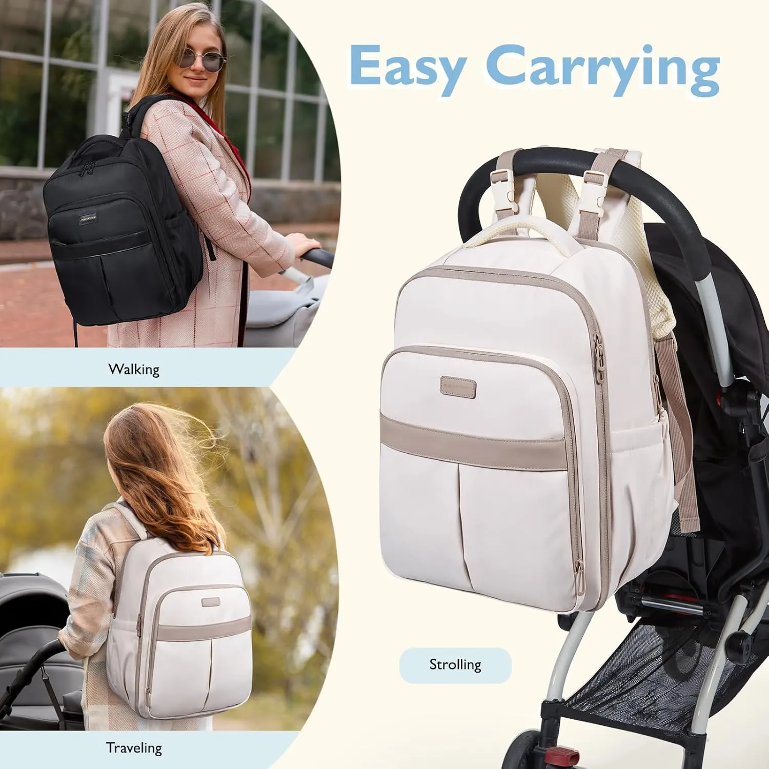 mommore Diaper Bag Backpack Large Baby Bag 37L with 15.6'' Laptop Sleeve Mom Bags with Insulated Pockets, Changing Pad, Stroller Straps, Travel, Work
