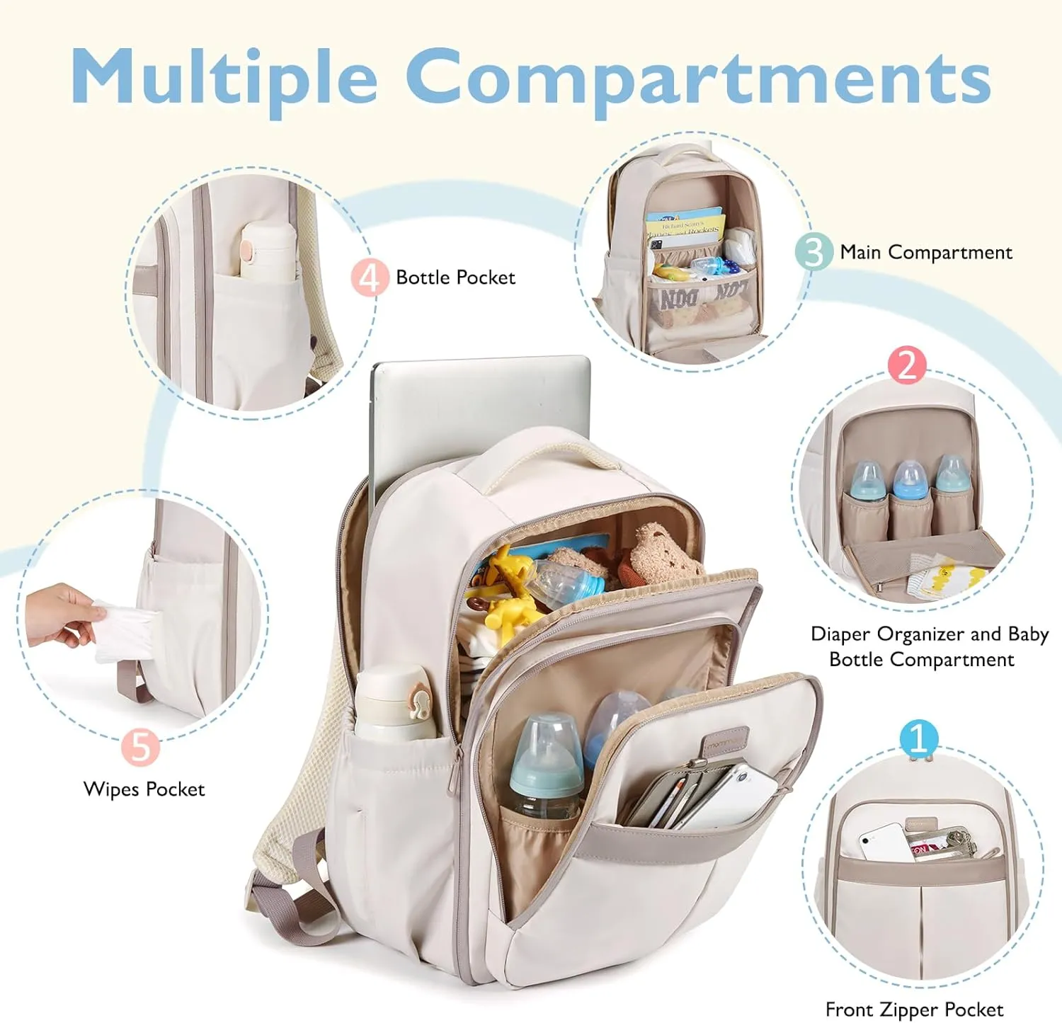 mommore Diaper Bag Backpack Large Baby Bag 37L with 15.6'' Laptop Sleeve Mom Bags with Insulated Pockets, Changing Pad, Stroller Straps, Travel, Work