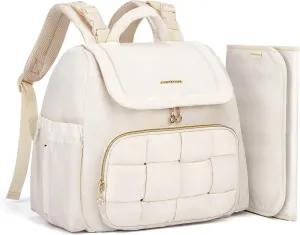 mommore Small Diaper Bag, Mini Baby Diaper Bag, Puffer Quilted Diaper Backpack with Changing Pad, Insulated Pockets, Stroller Strap, Woven Baby Bag for Travel Work