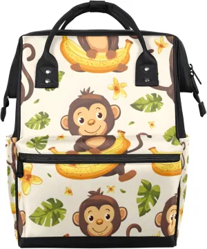 Monkey Banana Leaf Flowers Diaper Bag Mommy Bags With Adjustable Shoulder Strap Waterproof Multifunction Shoulder Bag Travel Large Capacity Backpack for Moms And Dads