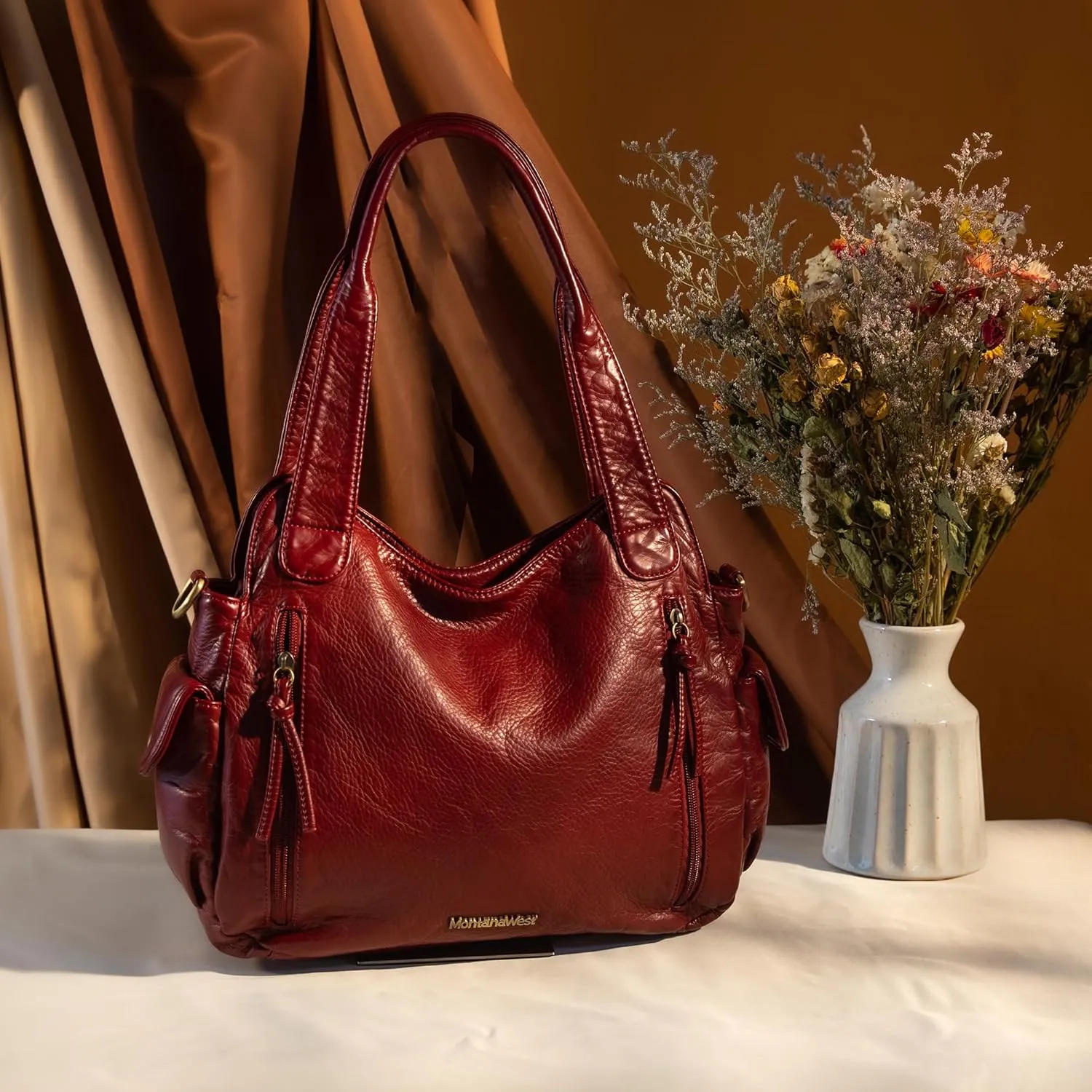 Montana West Washed Leather Hobo Bags for Women Roomy Handbags with Crossbody Strap