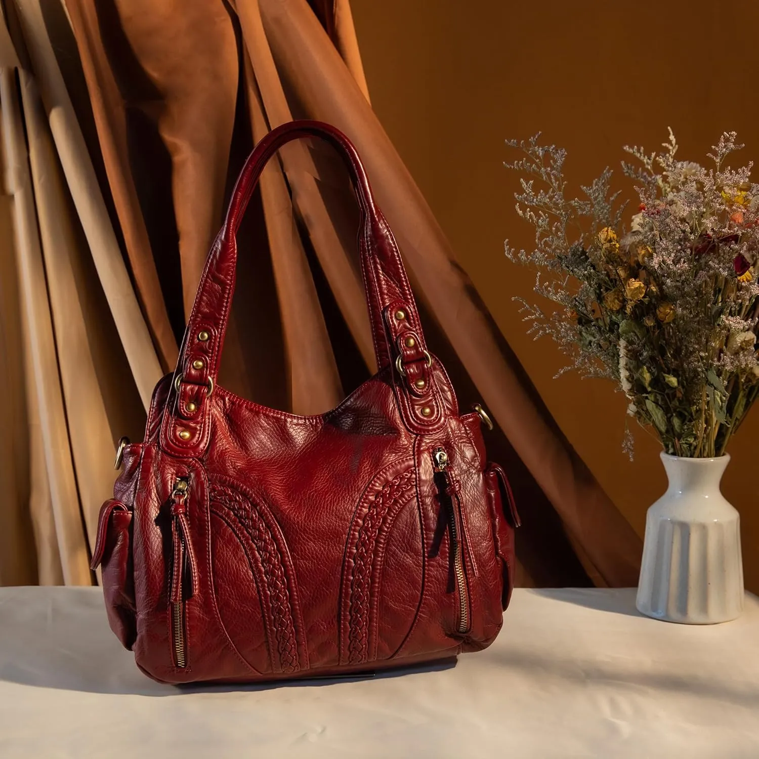 Montana West Washed Leather Hobo Bags for Women Roomy Handbags with Crossbody Strap