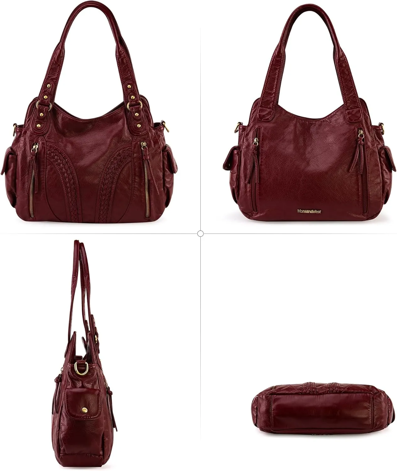 Montana West Washed Leather Hobo Bags for Women Roomy Handbags with Crossbody Strap