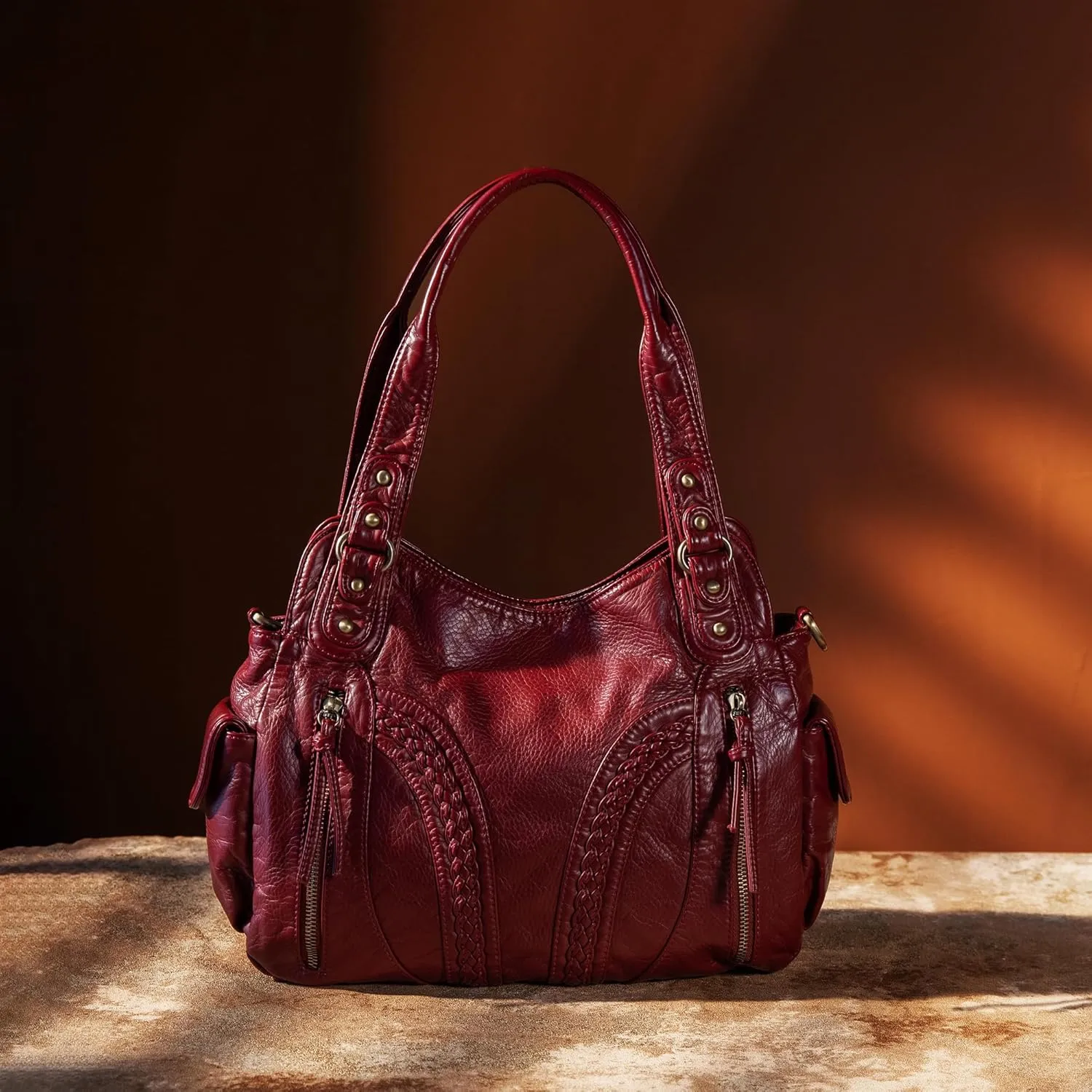 Montana West Washed Leather Hobo Bags for Women Roomy Handbags with Crossbody Strap