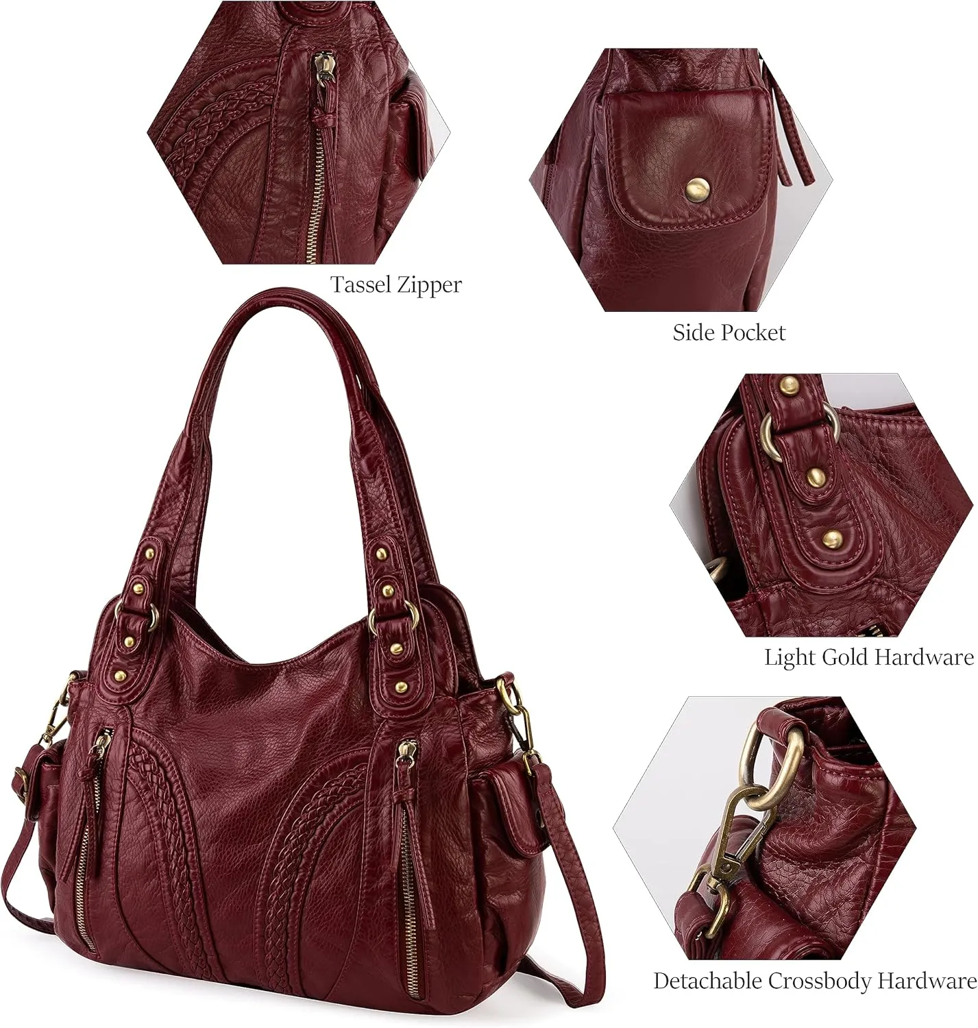 Montana West Washed Leather Hobo Bags for Women Roomy Handbags with Crossbody Strap