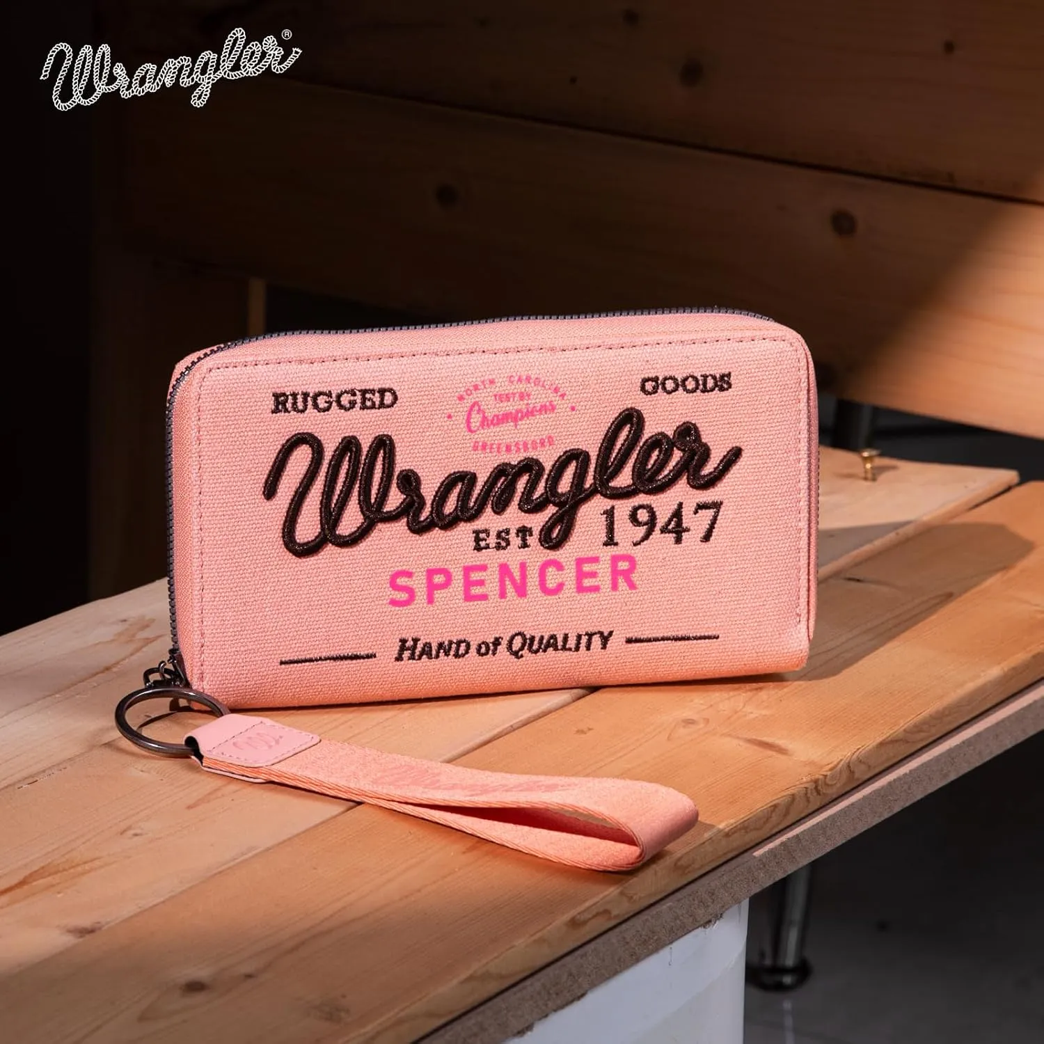 Montana West X Wrangler Wristlet Wallets for Women Classic Retro Wallet Purse Bifold Credit Card Wallets for Women Oversized Logo Clutch Wristlet
