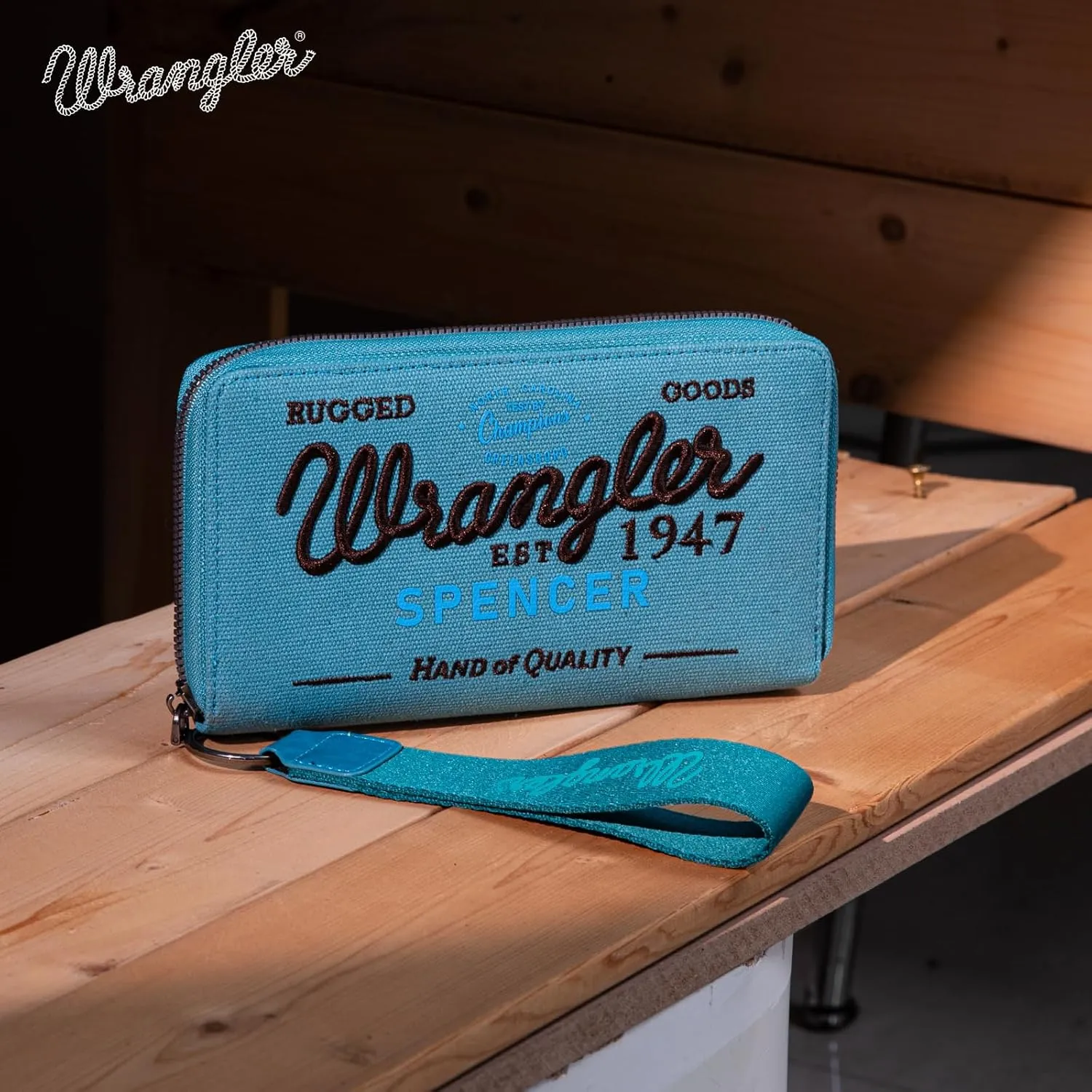 Montana West X Wrangler Wristlet Wallets for Women Classic Retro Wallet Purse Bifold Credit Card Wallets for Women Oversized Logo Clutch Wristlet