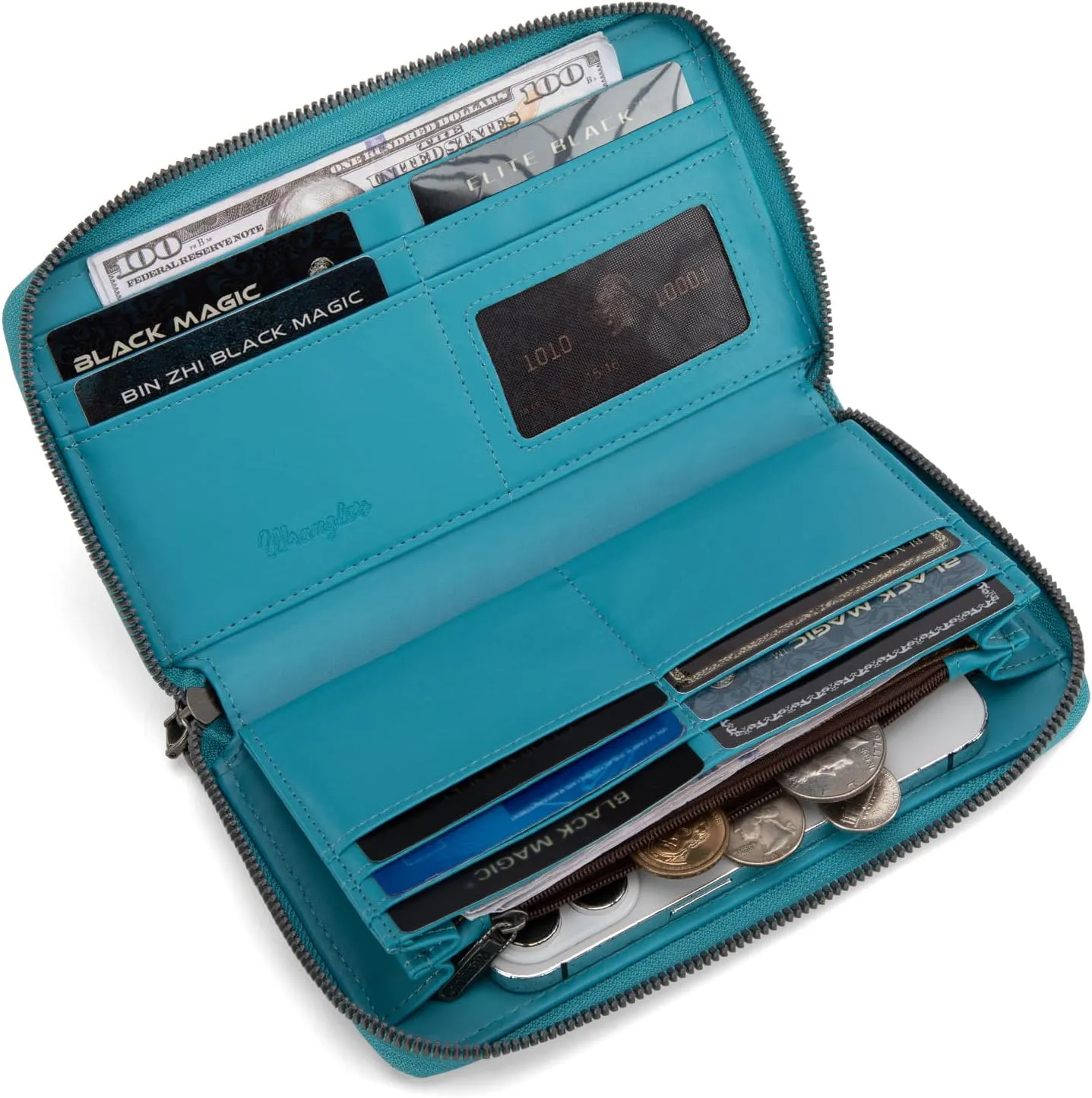 Montana West X Wrangler Wristlet Wallets for Women Classic Retro Wallet Purse Bifold Credit Card Wallets for Women Oversized Logo Clutch Wristlet