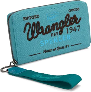 Montana West X Wrangler Wristlet Wallets for Women Classic Retro Wallet Purse Bifold Credit Card Wallets for Women Oversized Logo Clutch Wristlet