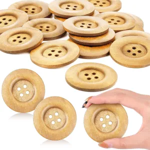 MTLEE 30 Pieces Large Size Wood Buttons 2.36 Inch Round Sewing Button 4 Holes Large Buttons for Crafts Sewing Wooden for DIY Clothing Bag Decoration Supplies(Wood Color)