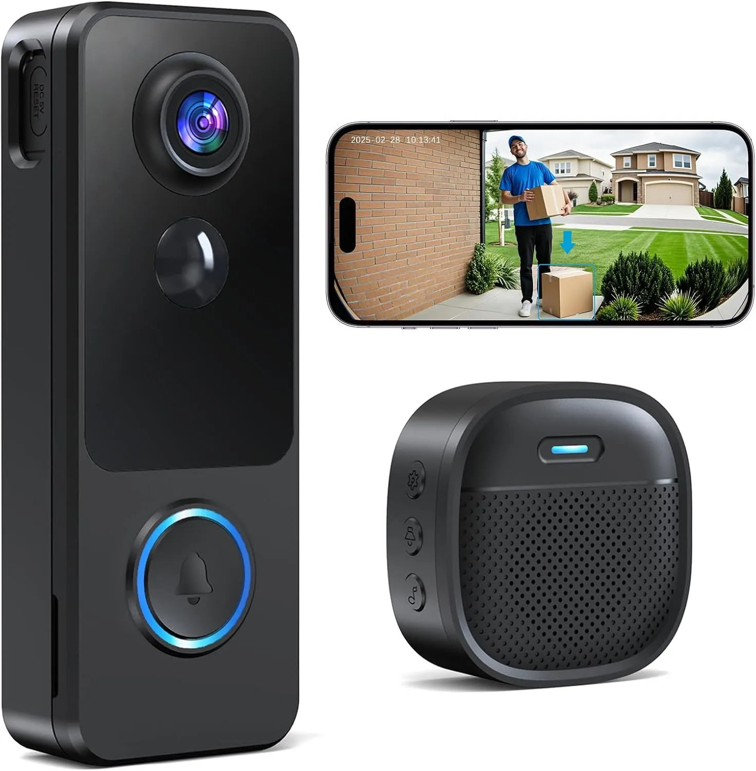 MUBVIEW 2K 3MP 180° Wireless Doorbell Camera No Subscription, Head to Toe View WiFi Security Camera with Chime, Smart Video Doorbel, Battery Powered, AI Motion Detection, Night Vision
