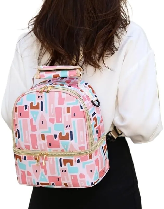 Multi Functional Mother And Baby Bag For Going Out, Mother Carrying Milk Bag, Insulated Mommy Bag, Double-layer(Blue Geometry)
