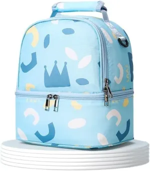 Multi Functional Mother And Baby Bag For Going Out, Mother Carrying Milk Bag, Insulated Mommy Bag, Double-layer(Blue Geometry)