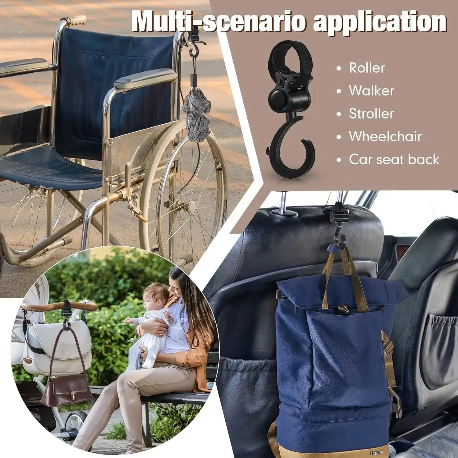 Multi-purpose Hanging Hooks, Baby Stroller Hook For Diaper Bags, Shopping Bags, Car Back Seat Hanger, Wheelchair Hooks