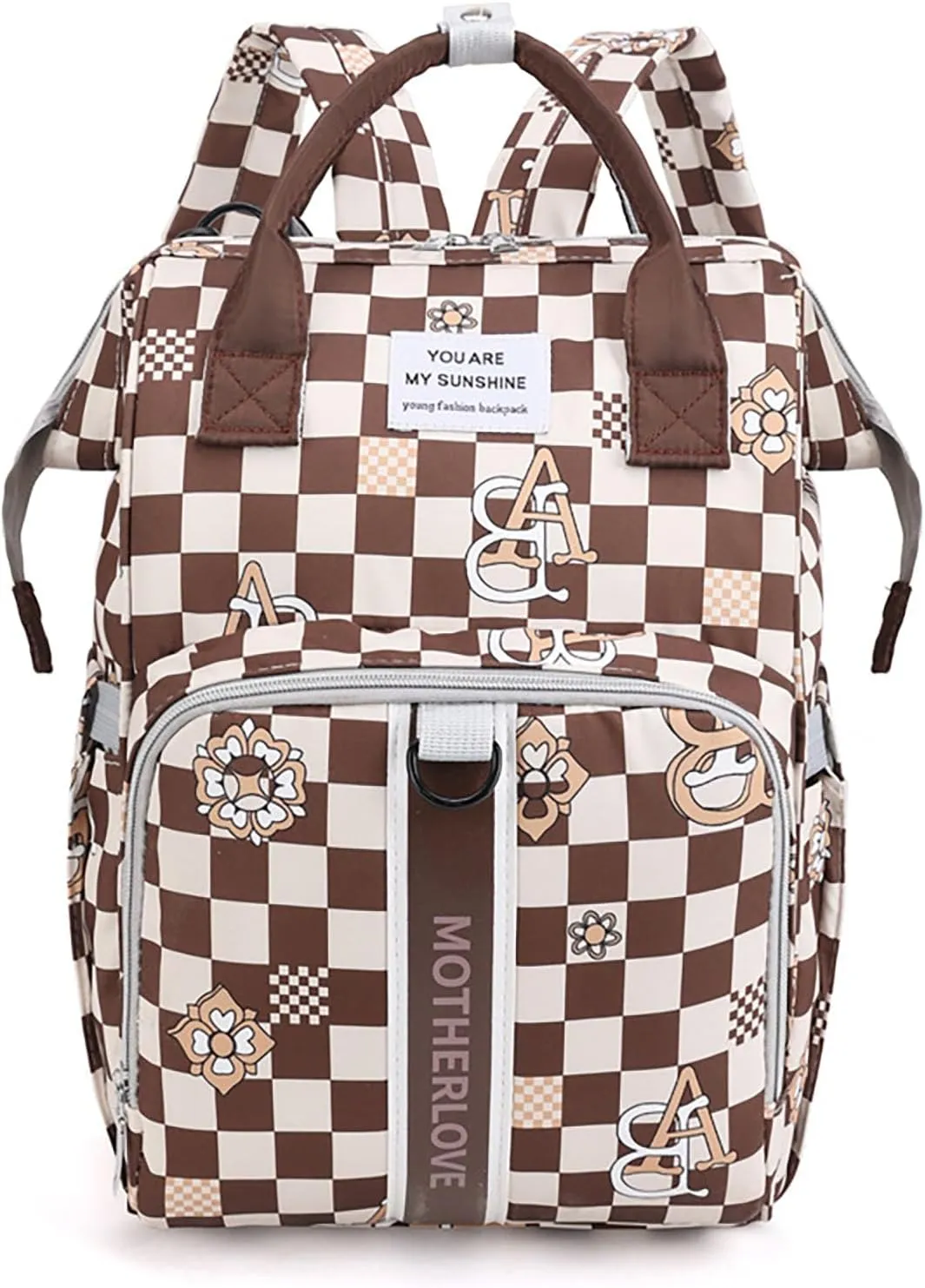 MultiFunction Baby Diaper Bag Backpack Anti Theft Travel Bag with Insulated Pockets Convenient Side Tissue Pocket (Brown Checkerboard)