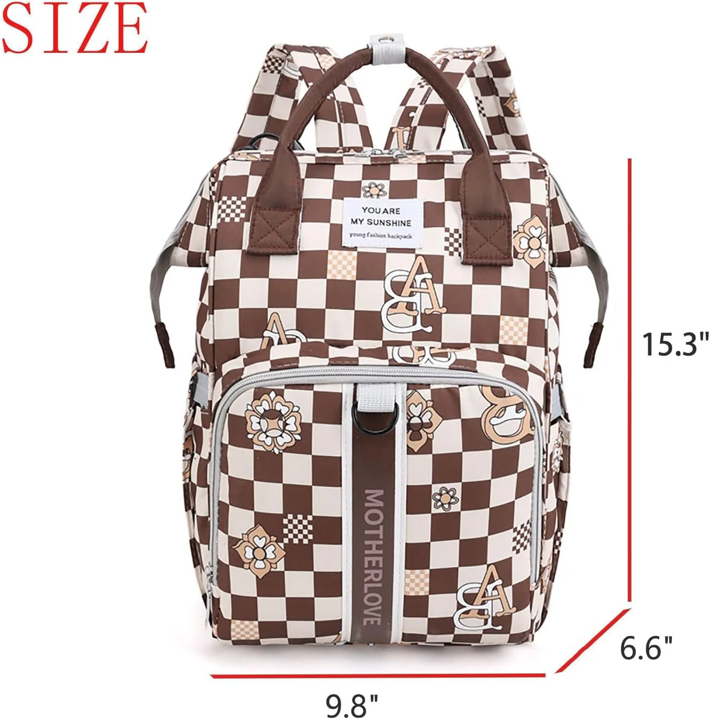 MultiFunction Baby Diaper Bag Backpack Anti Theft Travel Bag with Insulated Pockets Convenient Side Tissue Pocket (Brown Checkerboard)