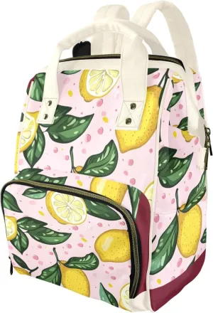 Multifunction Diaper Changing Backpacks with Insulated Pockets,Large Capacity Lemon green leaf powder pollen background Laptop Backpack Travel Backpack Diaper Bag for Moms and Dads,Waterproof