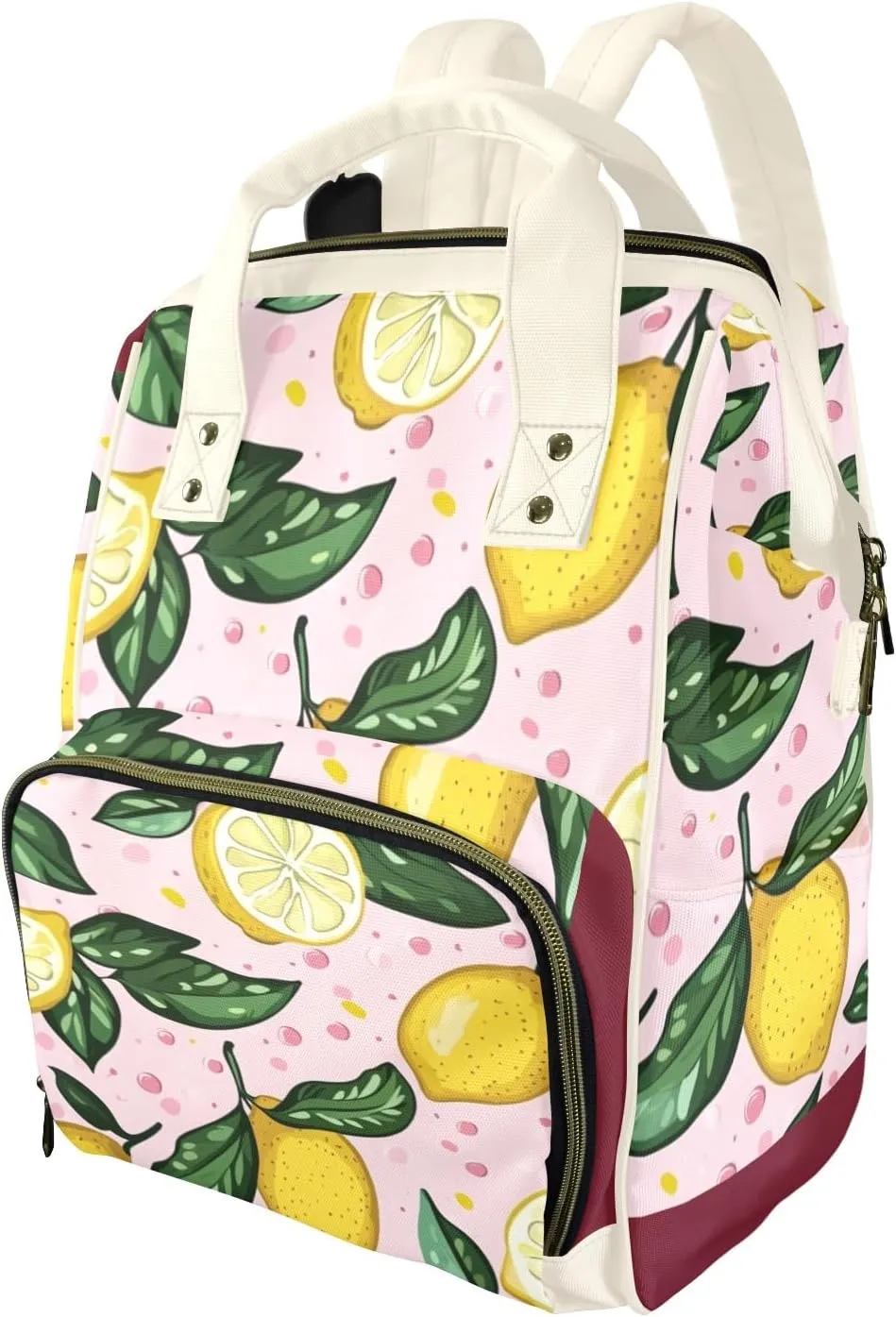 Multifunction Diaper Changing Backpacks with Insulated Pockets,Large Capacity Lemon green leaf powder pollen background Laptop Backpack Travel Backpack Diaper Bag for Moms and Dads,Waterproof