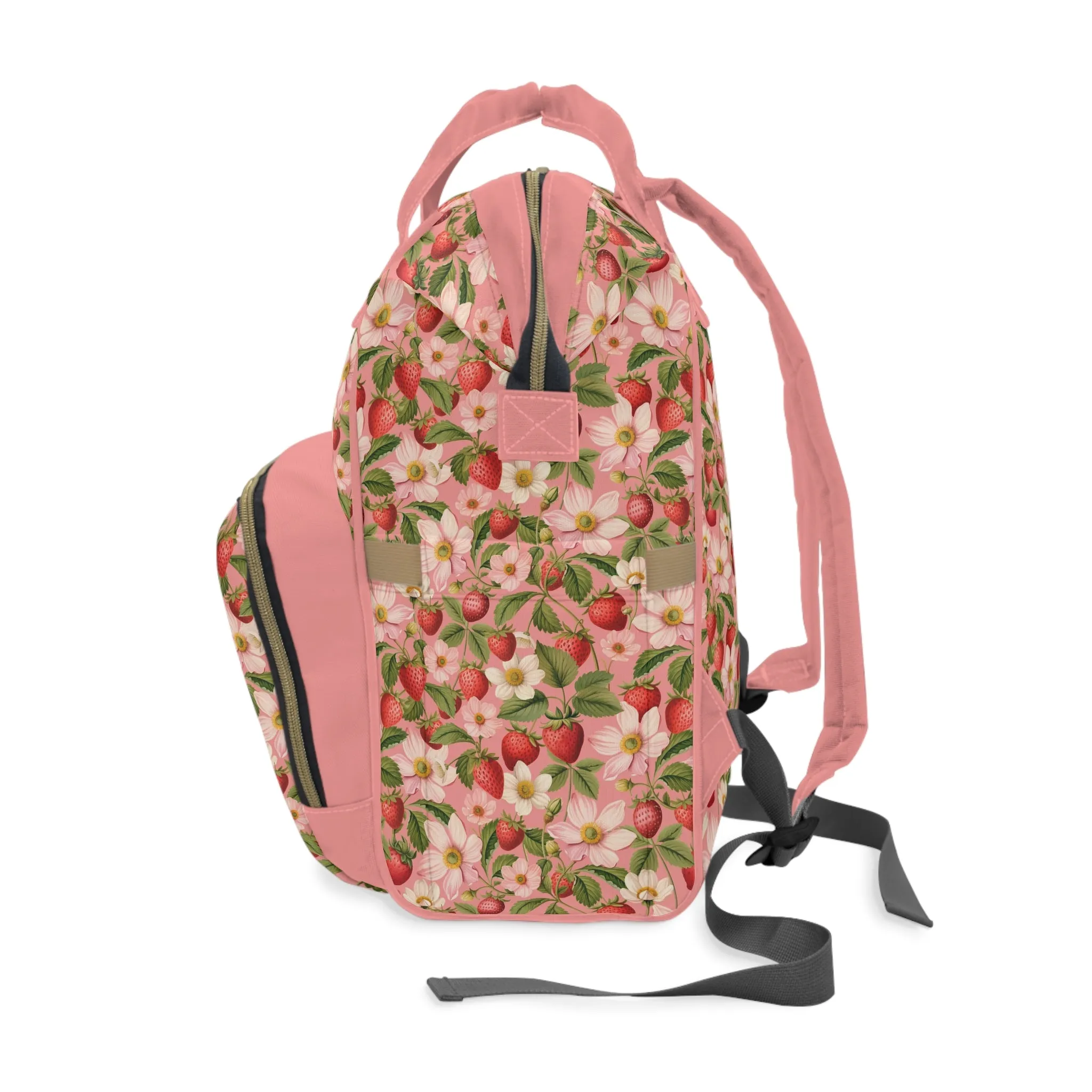 Multifunctional Strawberry Diaper Backpack - Convenient Storage for On-the-Go Parents