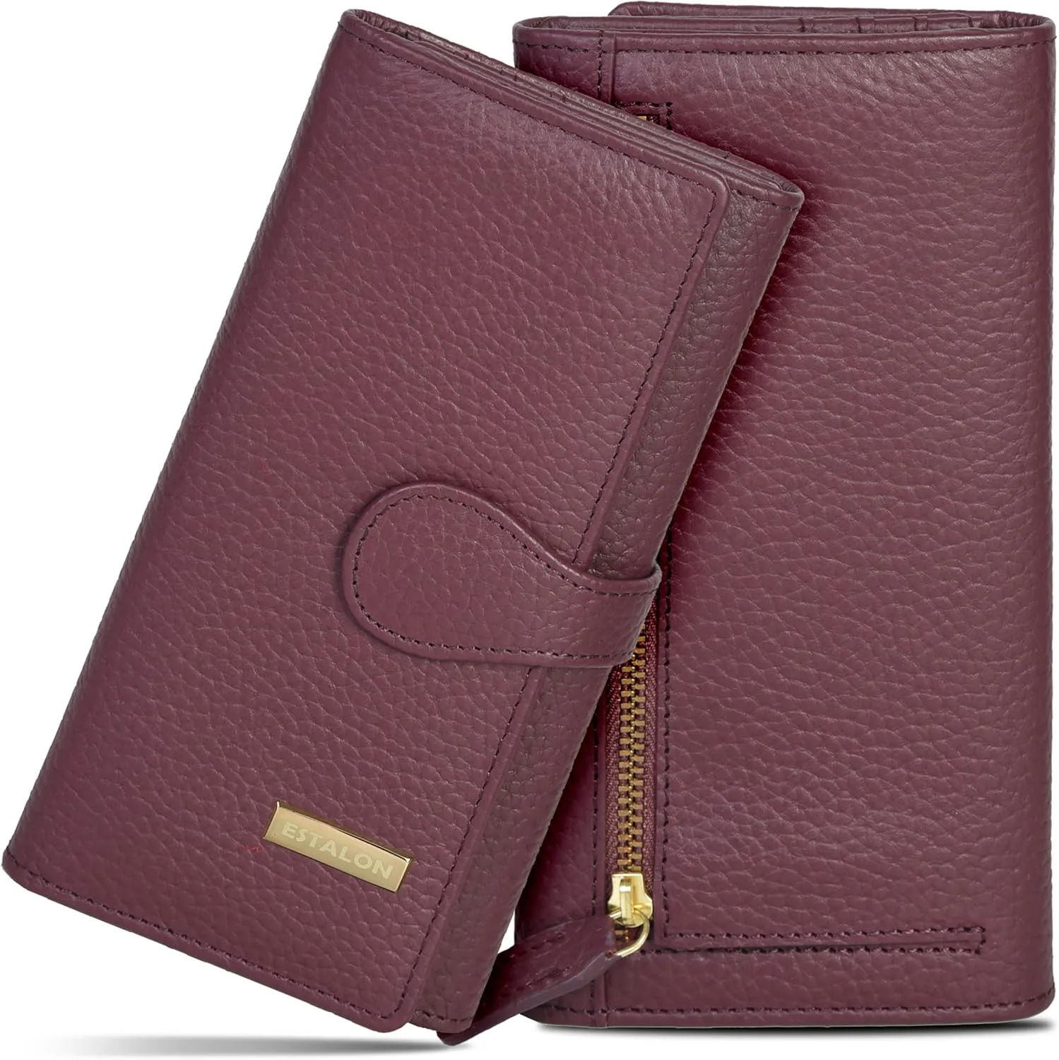 Multiple Card Slots | Trendy Clutch | Purple Leather Ladies Wallet | RFID Blocked | 3 ID Windows | Chic
