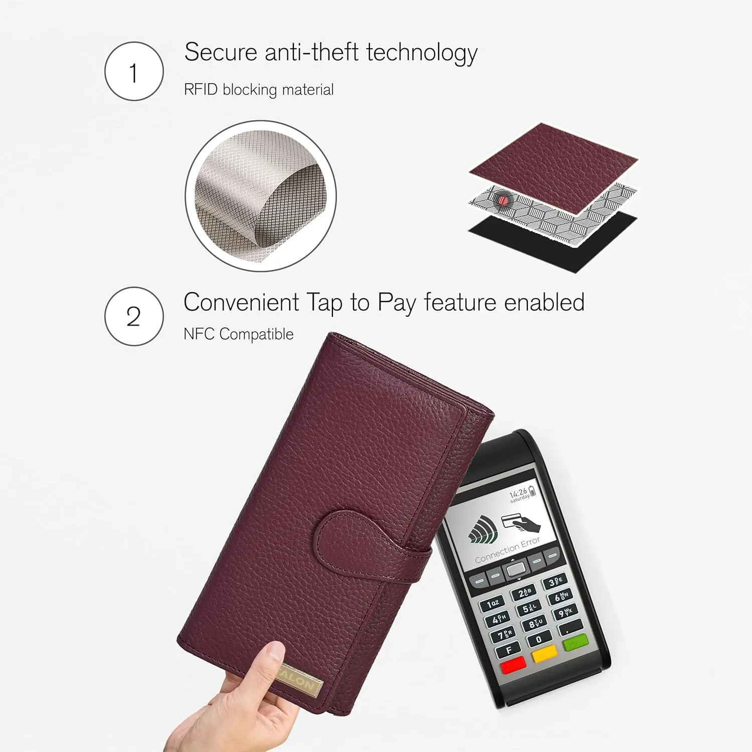 Multiple Card Slots | Trendy Clutch | Purple Leather Ladies Wallet | RFID Blocked | 3 ID Windows | Chic