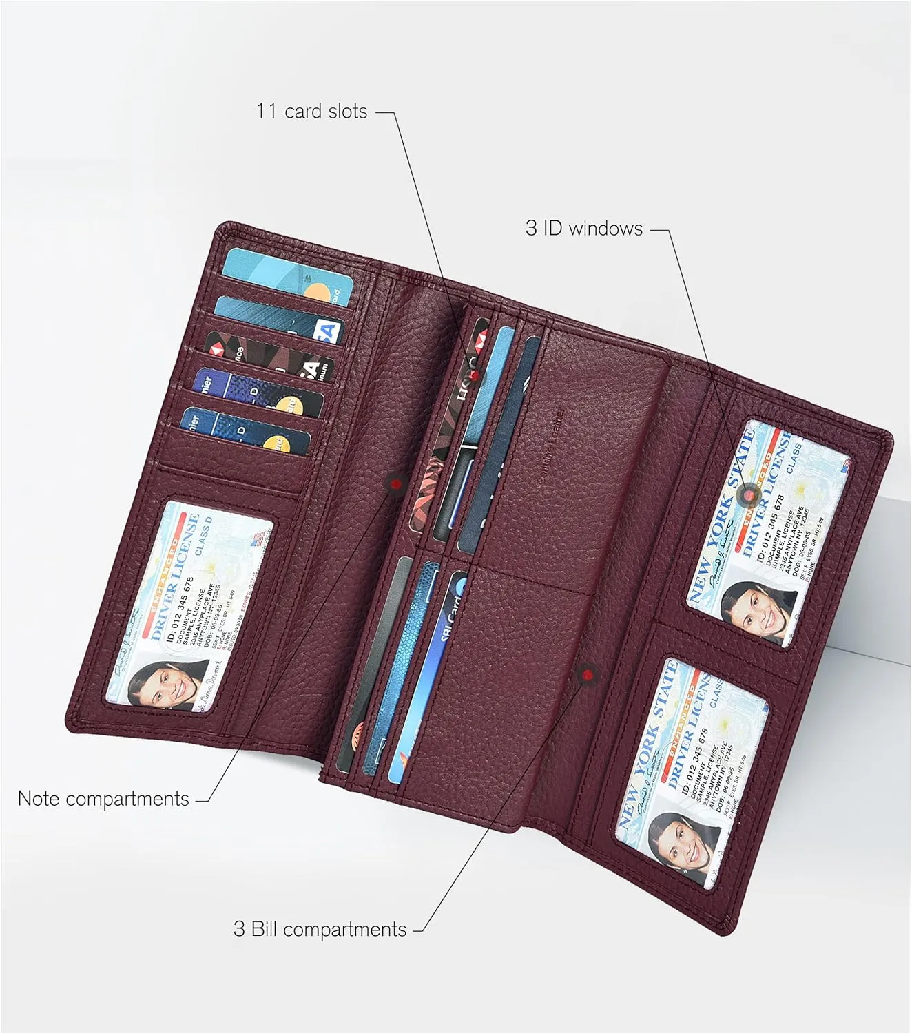 Multiple Card Slots | Trendy Clutch | Purple Leather Ladies Wallet | RFID Blocked | 3 ID Windows | Chic