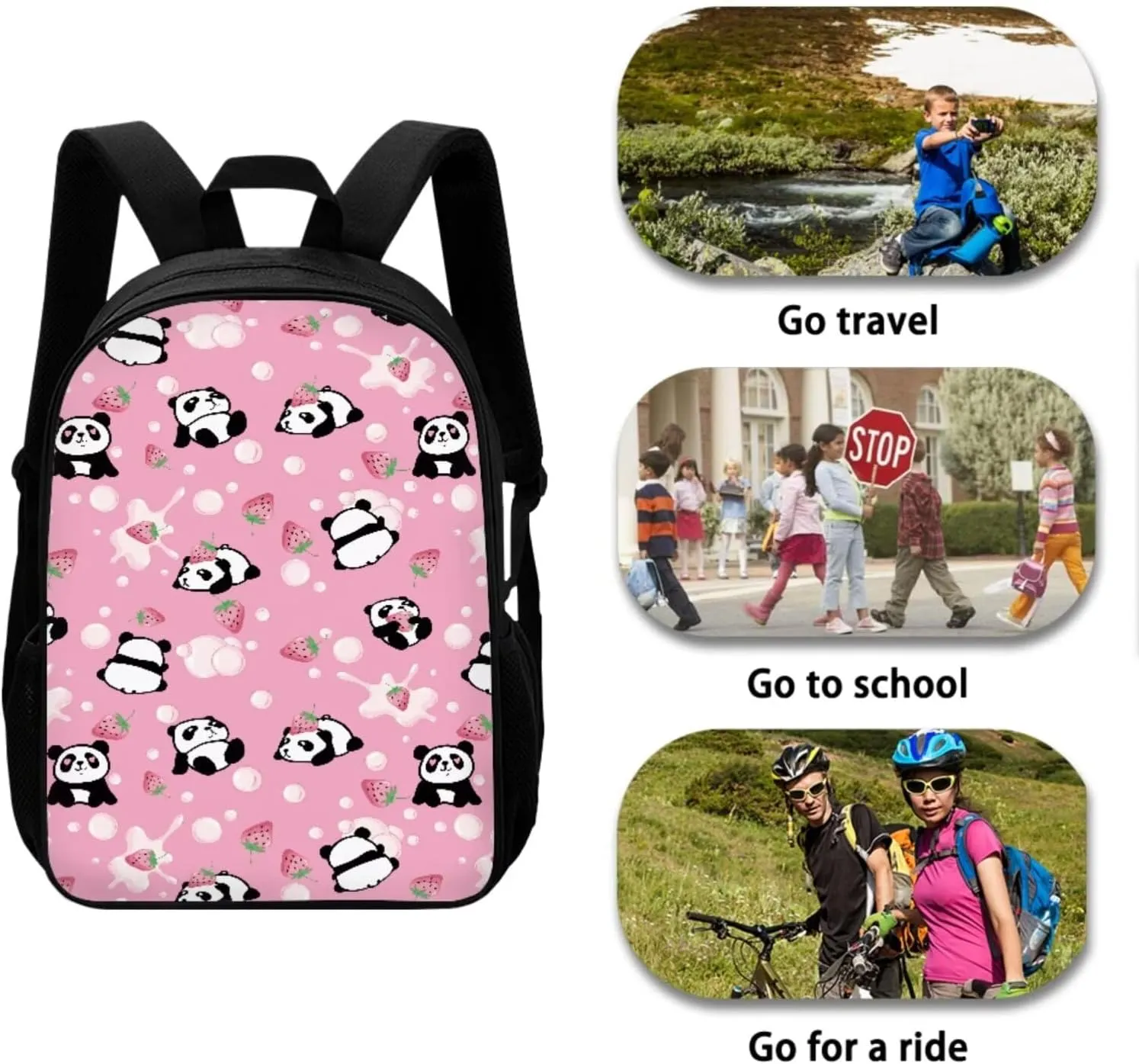 Mumeson Cartoon Panda Backpack Bookbags Kids School Backpack Set and Insulated Lunch Bags with Adjustable Strip,Hand Carrying Small Pencase Pencil Bag