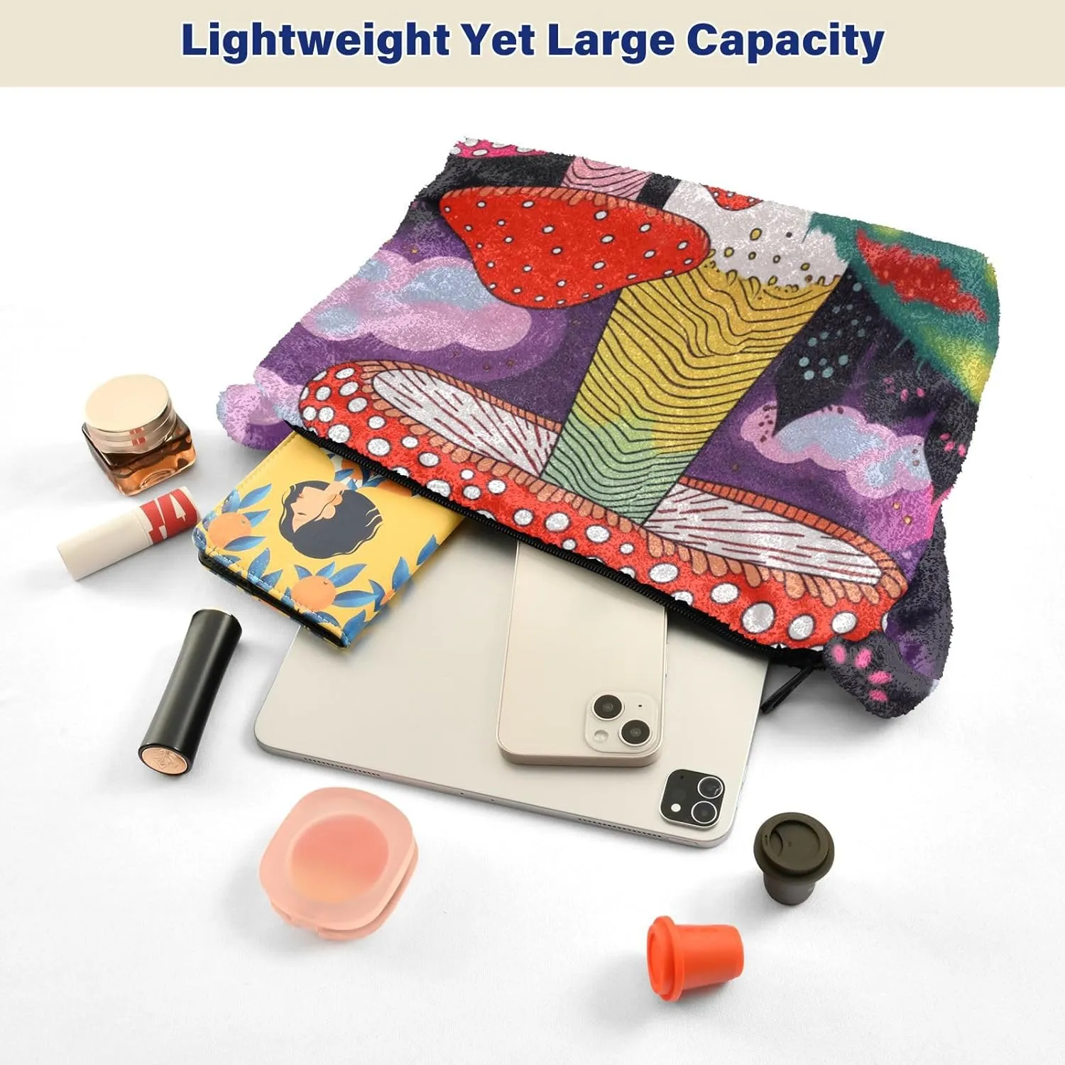 Mushroom Botanical Garden Shoulder Bag, Plush Hand Bag, Zipper Shoulder Bag for Women