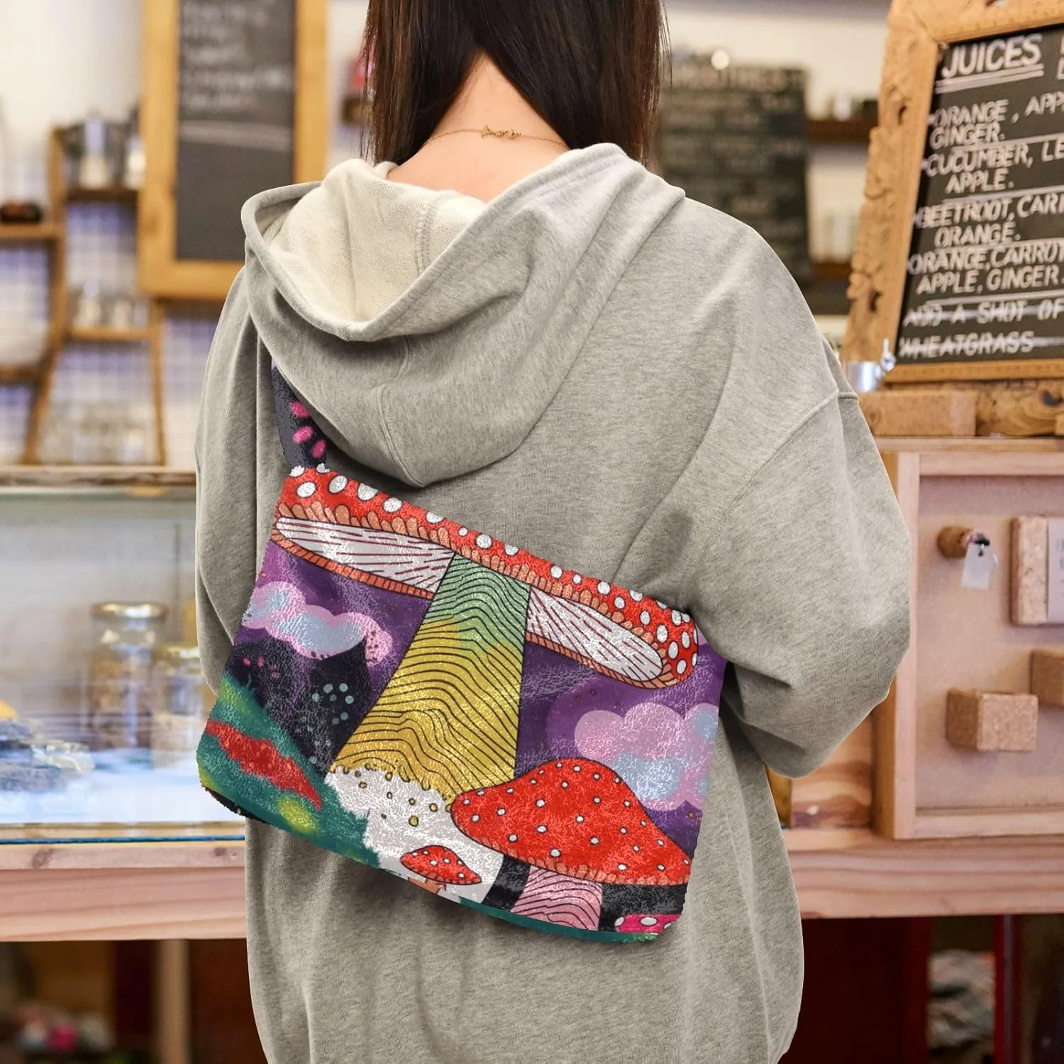 Mushroom Botanical Garden Shoulder Bag, Plush Hand Bag, Zipper Shoulder Bag for Women