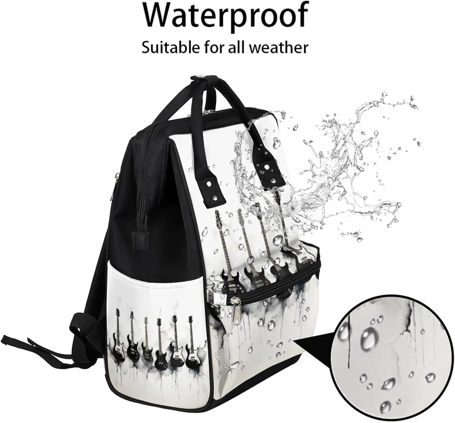 Music Guitar Waterproof Diaper Bag Backpack Large Capacity Baby Bag with Stroller Straps, Multi-Pocket Diaper Bag Unisex Baby Travel Essentials Shower Gift